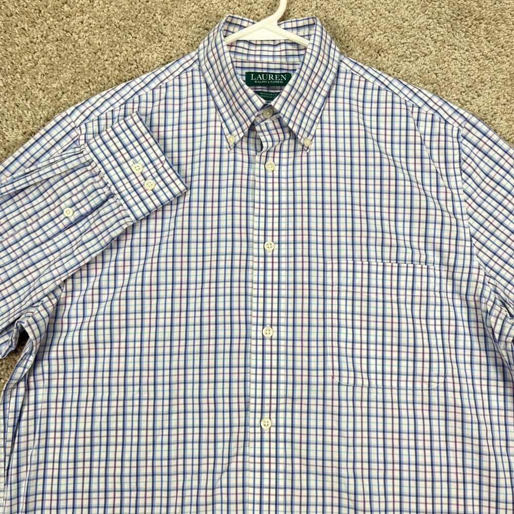 LAUREN Ralph Lauren Men's M Shirt 15-15.5 32/33 Blue Purple Plaid Button‎ Down
